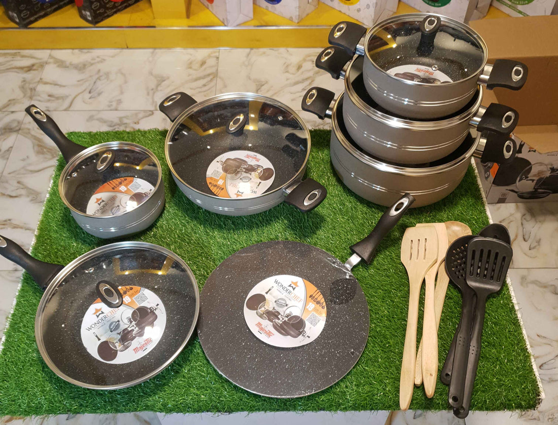 WONDER CHEF GIFT SET 19 Pcs (2-Layers Marble Coated) Kitchen / dining majestic Cookware Beige 