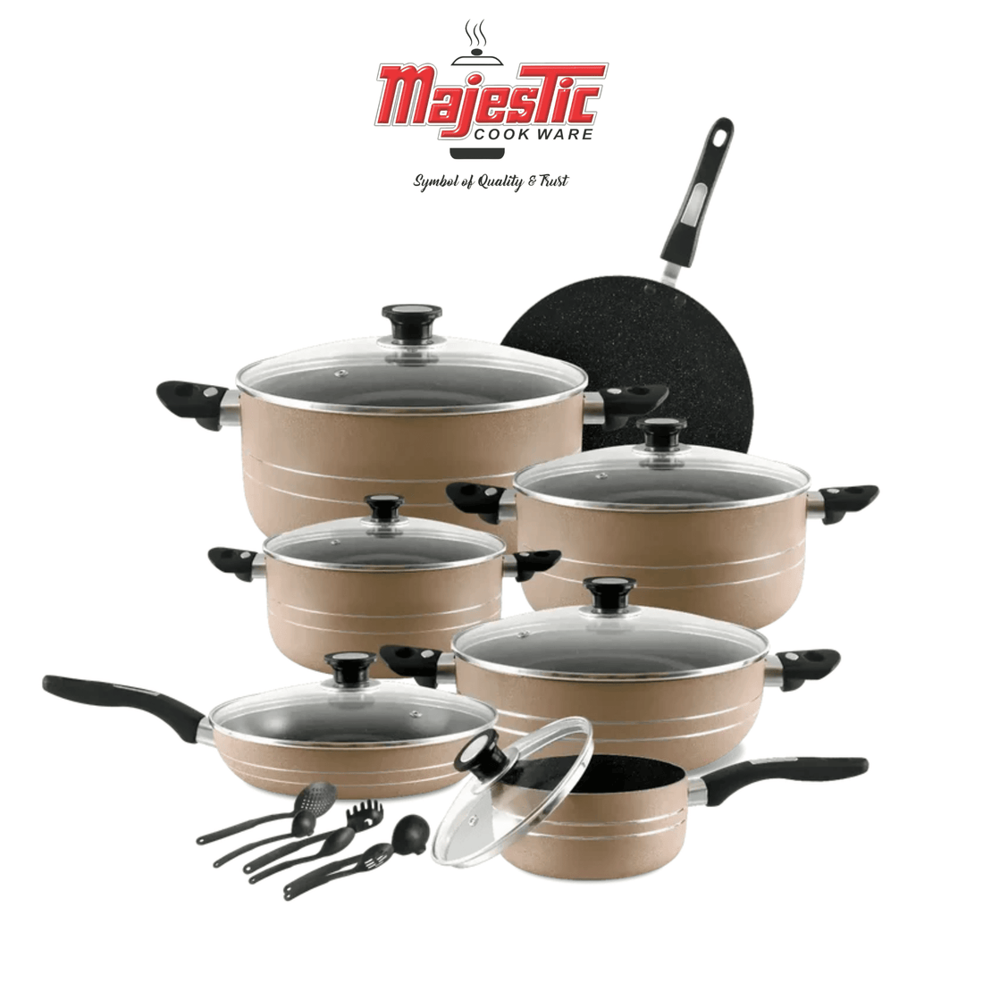 WONDER CHEF GIFT SET 19 Pcs (2-Layers Marble Coated) Kitchen / dining majestic Cookware Beige 